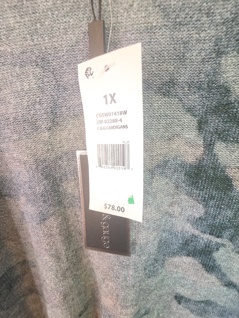 Cable & Gauge 1X Green Camo Long Cardigan NWT Plus Size Open Front - Picture 5 of 6